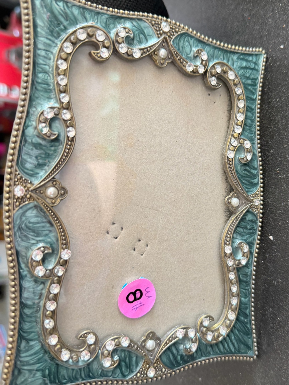 Kirklands Teal and Gold Jeweled Decorative Picture Frame